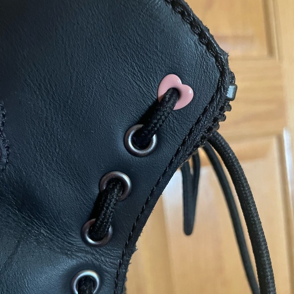 Dr. Martens Black Combat Boots with Pink and Purple Hearts - Picture 4 of 7